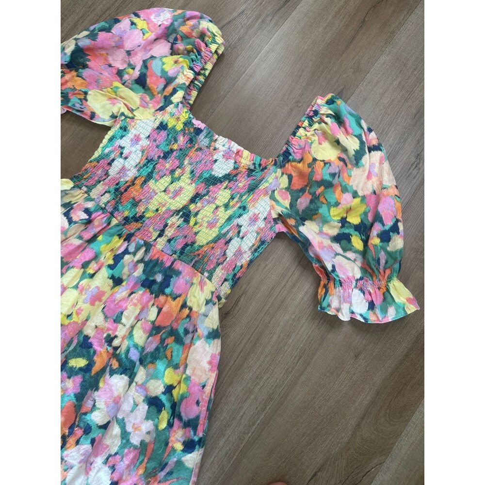Gap Womens Medium Puff Sleeve Linen-Blend Colorful Floral Mini Dress - Picture 9 of 11